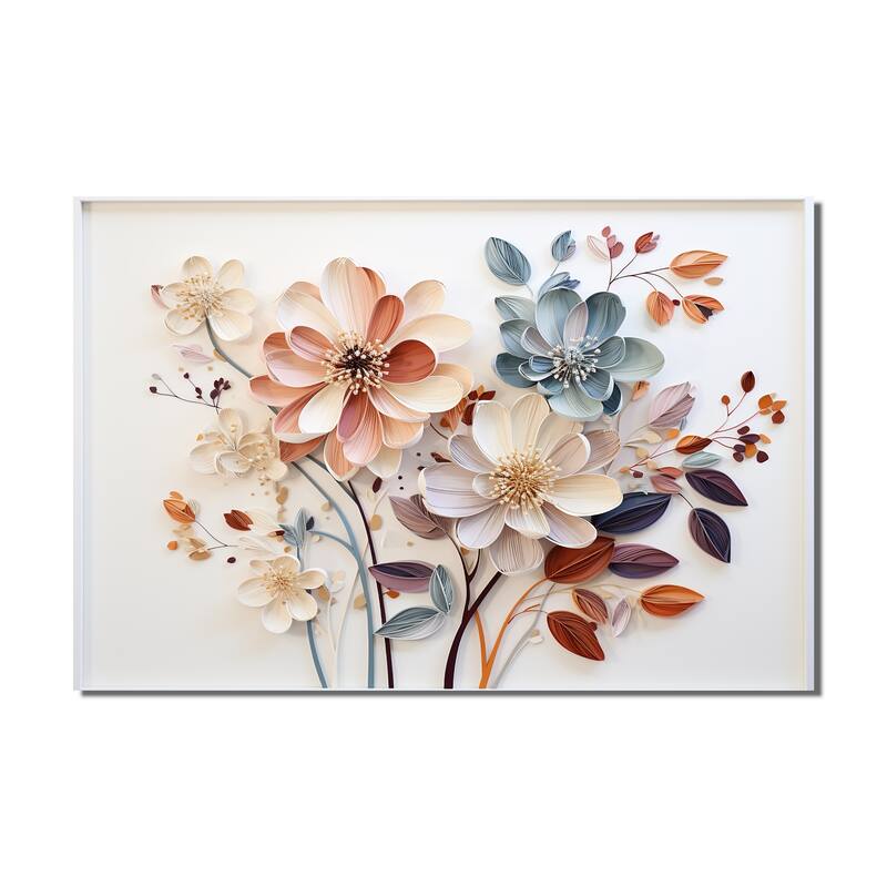 Designart "White Botanical Collage" Abstract Botanicals Wall Art Living Room
