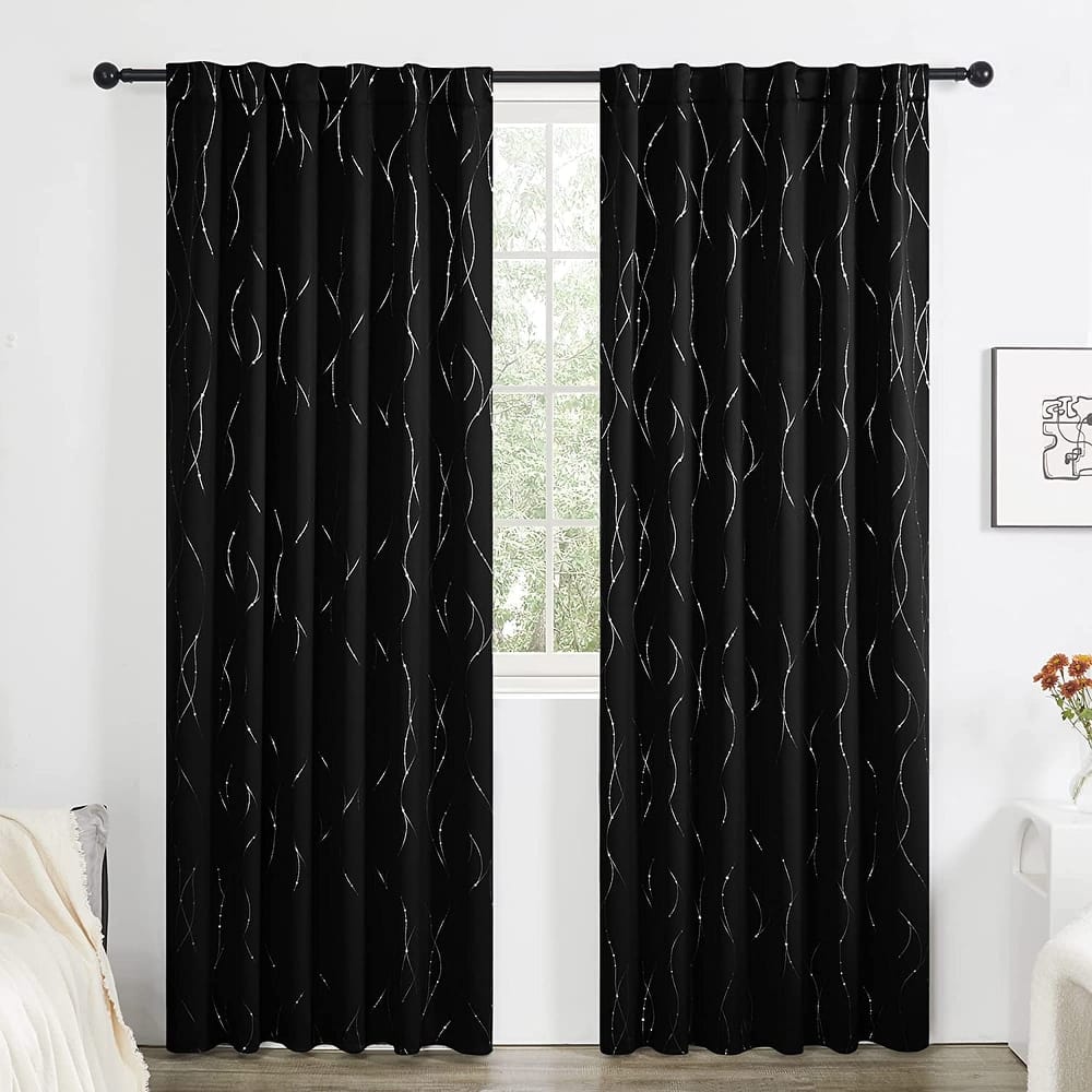 Deconovo Back Tab Silver Lines with Dots Curtain Panel Pairs(2 Panel)