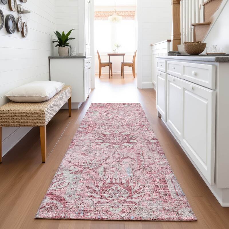 Premium Washable Super Soft Traditional Farmhouse Mayfield Rug - Pink - 2'3" x 7'6"