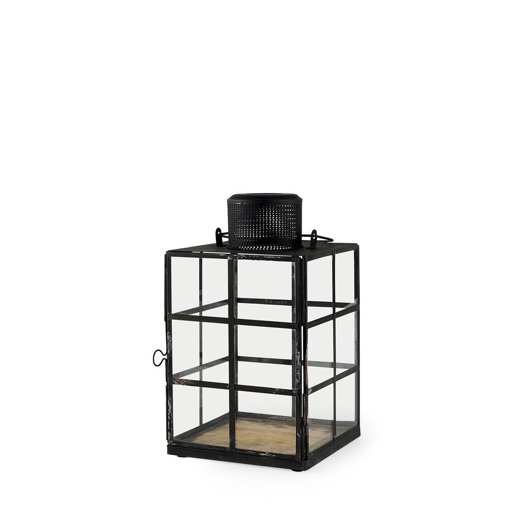 Gamfield Small Black Metal & Glass Candle Holder Lantern