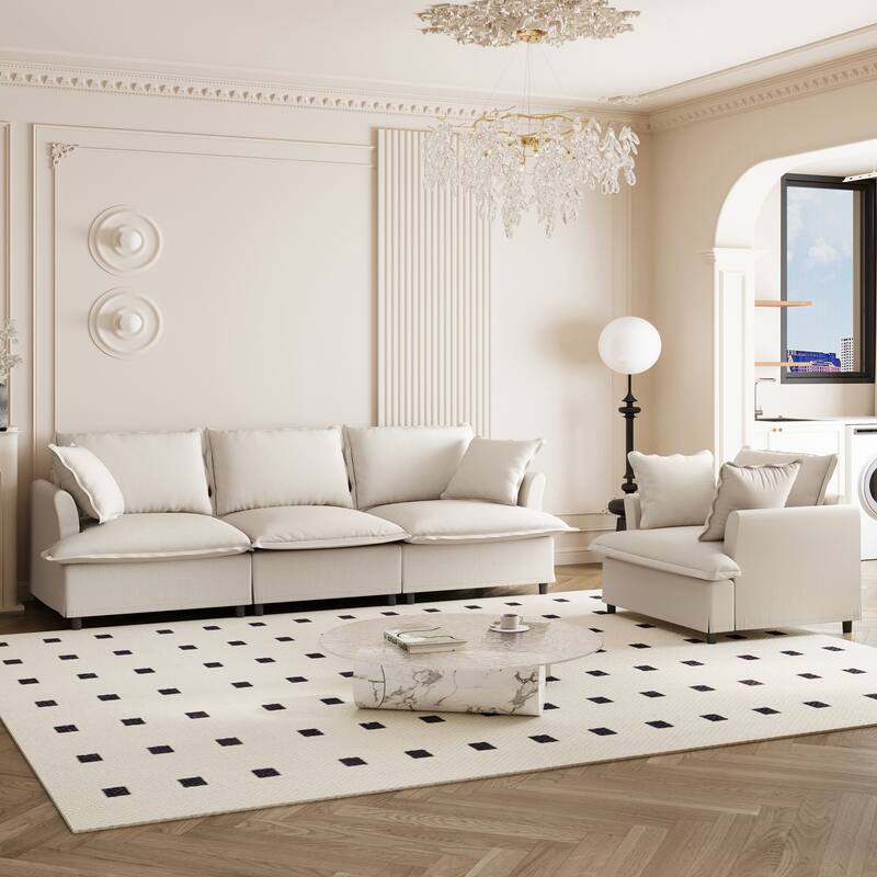 DIY Free Combination Sofa Set with Throw Pillows, Chenille Modular Sectional Sofa for Livingroom Upholstered Cloud Couch