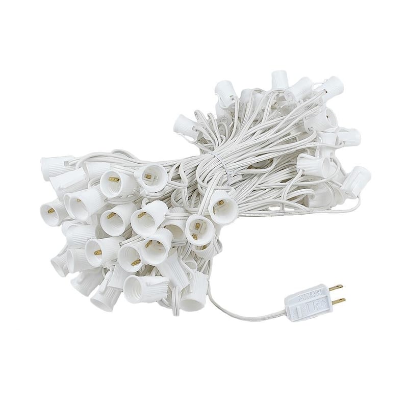 100 Foot C9 Ceramic Christmas Light Set, Hanging String Lights, White Wire