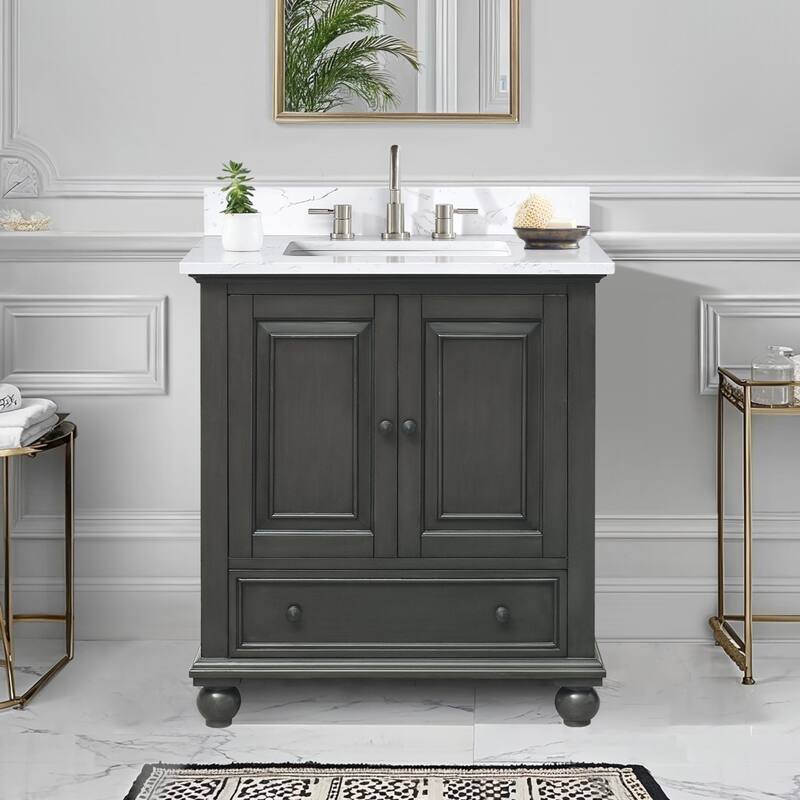 Thompson 30 in. Single Sink Bathroom Vanity with Engineered Stone Top - 31"W x 22"D x 35"H - Charcoal Glaze
