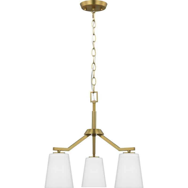 Vertex Collection Three-Light Brushed Gold Etched White Contemporary Convertible Chandelier - 18 in x 18 in x 16.75 in