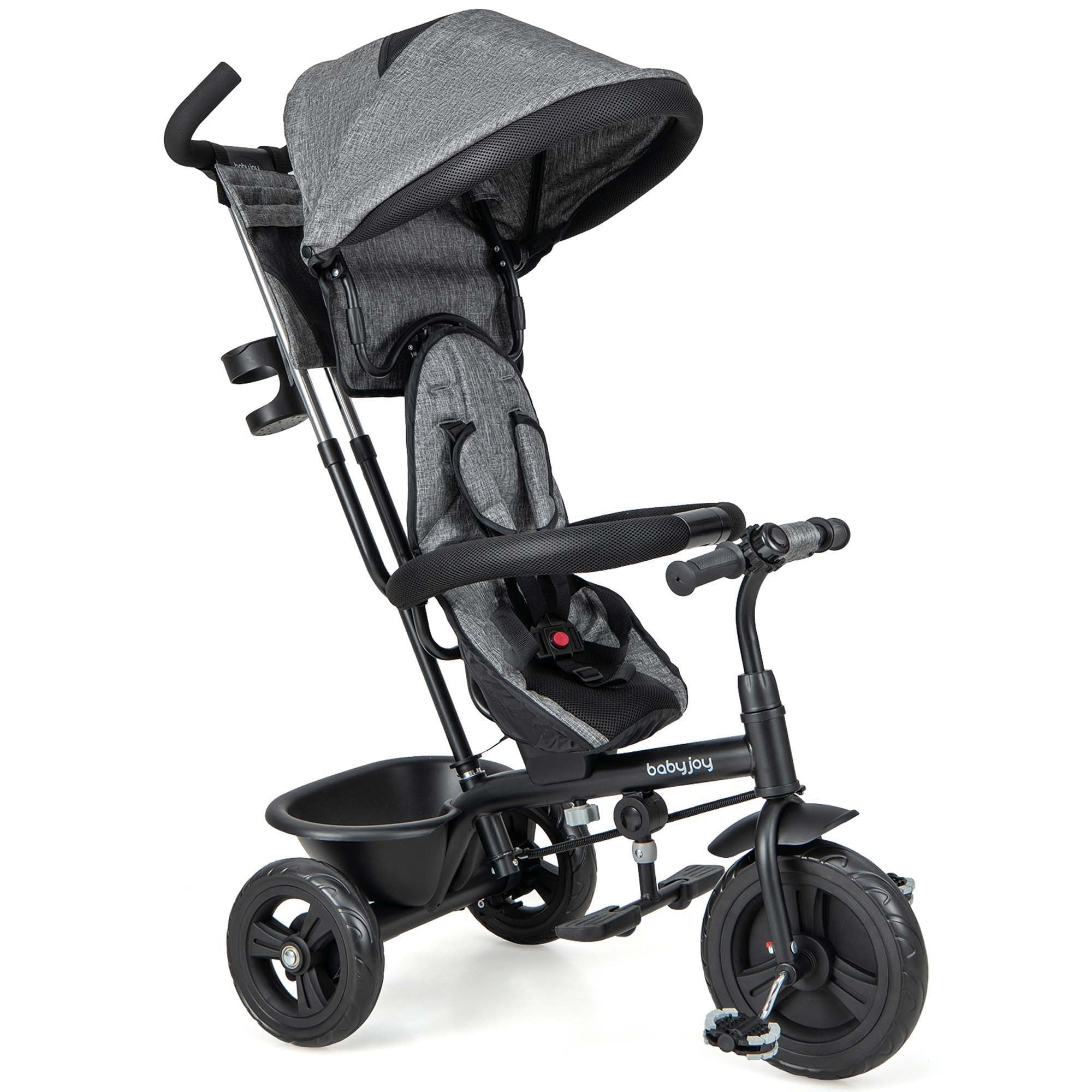 All in 1 Tricycle Kids Trike Stroller w Adjustable Push Handle Canopy Pink