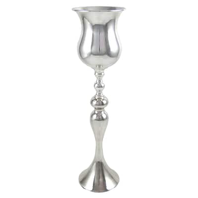 Silver Metal Mermaid Trumpet Tabletop Flower Vase Decorative Centerpiece 20.25in