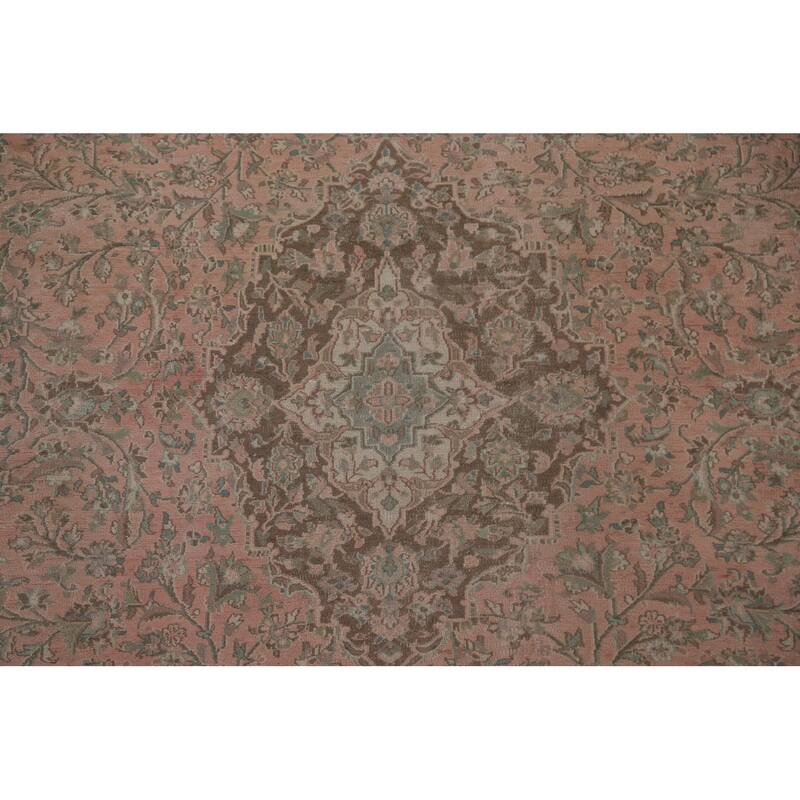 Hand Knotted Oriental 100% Wool Carpet Traditional Floral Pink Mashad Area Rug - 12' 3'' X 9' 4''