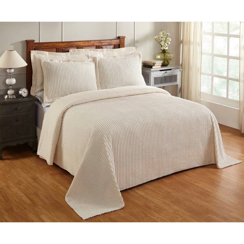 Better Trends Chenille Bedspread Set w/Sham 100% Cotton Soft Lightweight All-Season Fluffy & Cozy Bedding Set Jullian Collection - Ivory - King