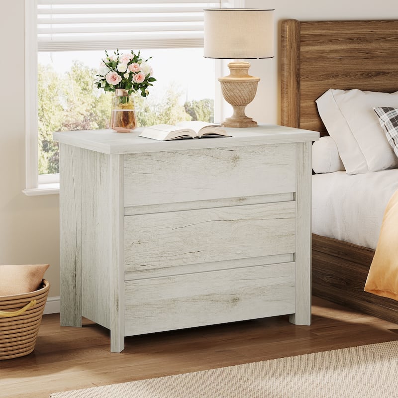 Industrial Wood Nightstand Bedside Table with 3-Drawer for Bedroom