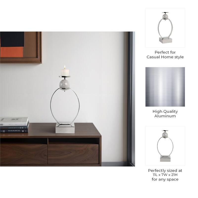 Candle Holder - Metal with Marble Sphere