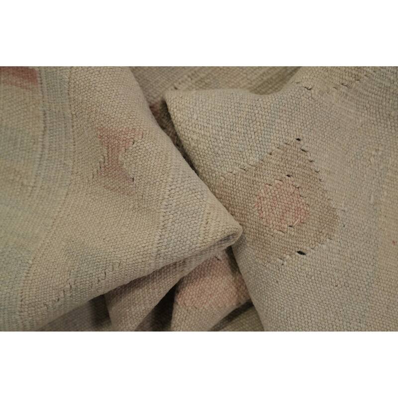Hand Woven Oriental 100% Wool Carpet Southwestern Tribal Beige & Ivories Kilim Area Rug - 9' 8'' X 6' 7''