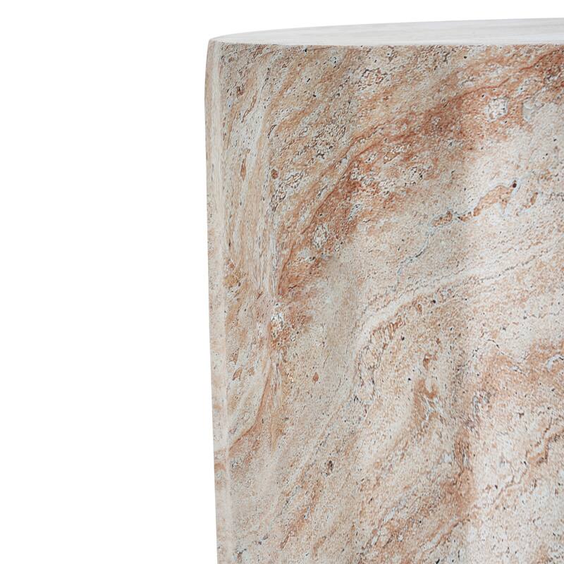Outdoor Indoor Lightweight Concrete Side Table, Cylinder Travertine Finish Accent Table - 18.47