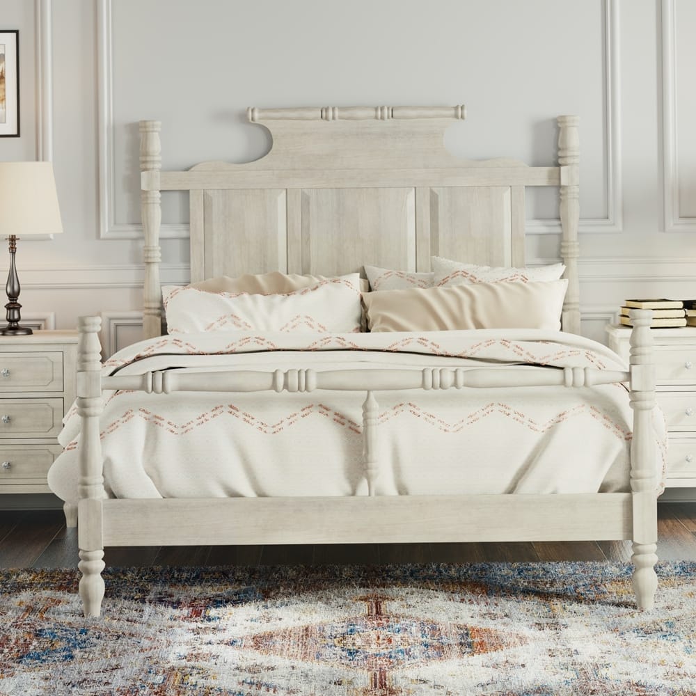 Four Poster Platform Bed with 56.9" High Crown-like Headboard