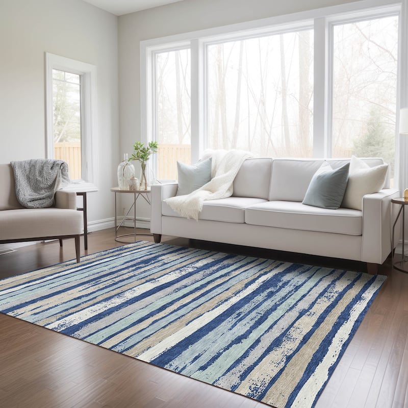 Machine Washable Indoor/ Outdoor Chantille Stripe Rug