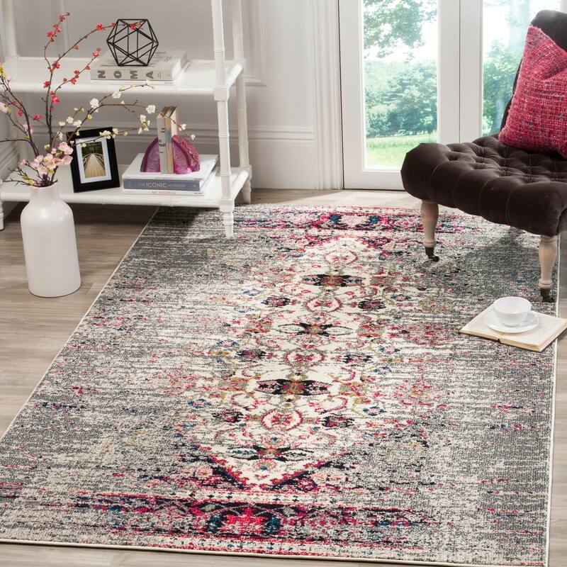 SAFAVIEH Monaco Blandine Distressed Boho Rug - 3' x 5' - Grey/Ivory - Rectangle