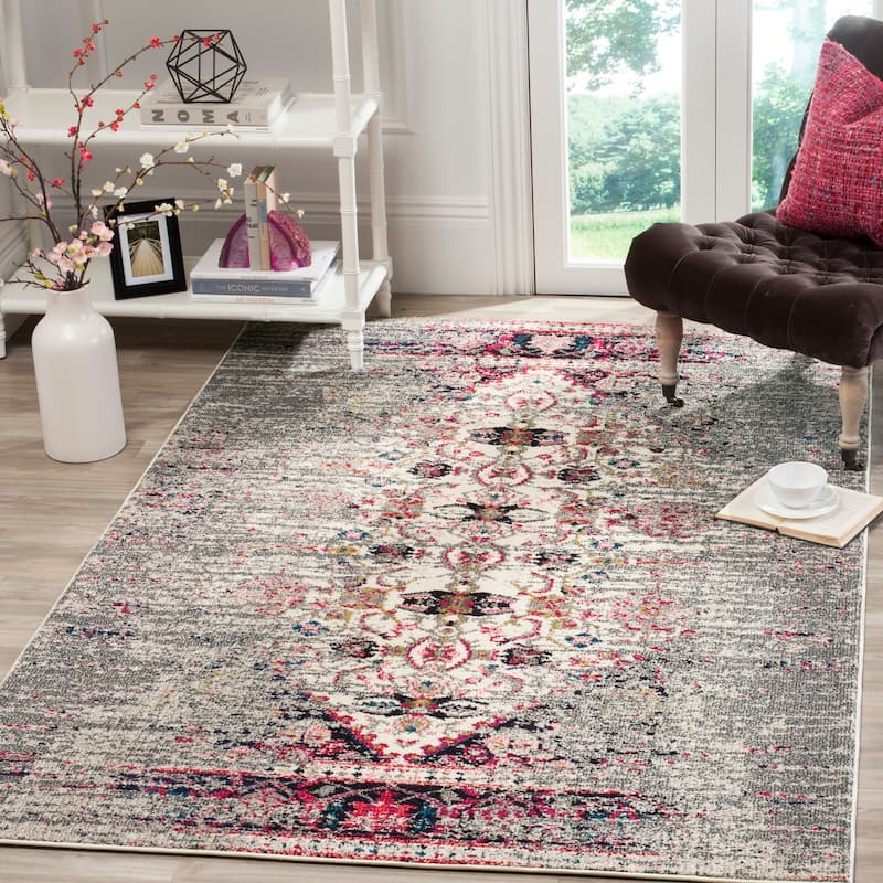 SAFAVIEH Monaco Iginia Distressed Boho Rug - 3' x 5' - Grey/Ivory