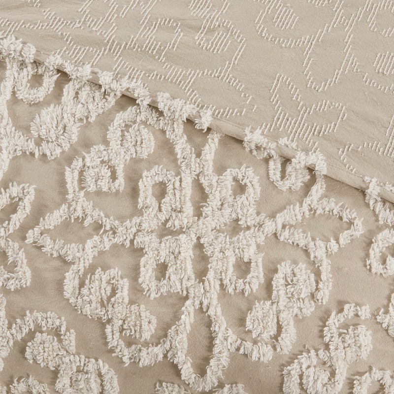 3 piece Tufted Cotton bedspread set Taupe Full/Queen