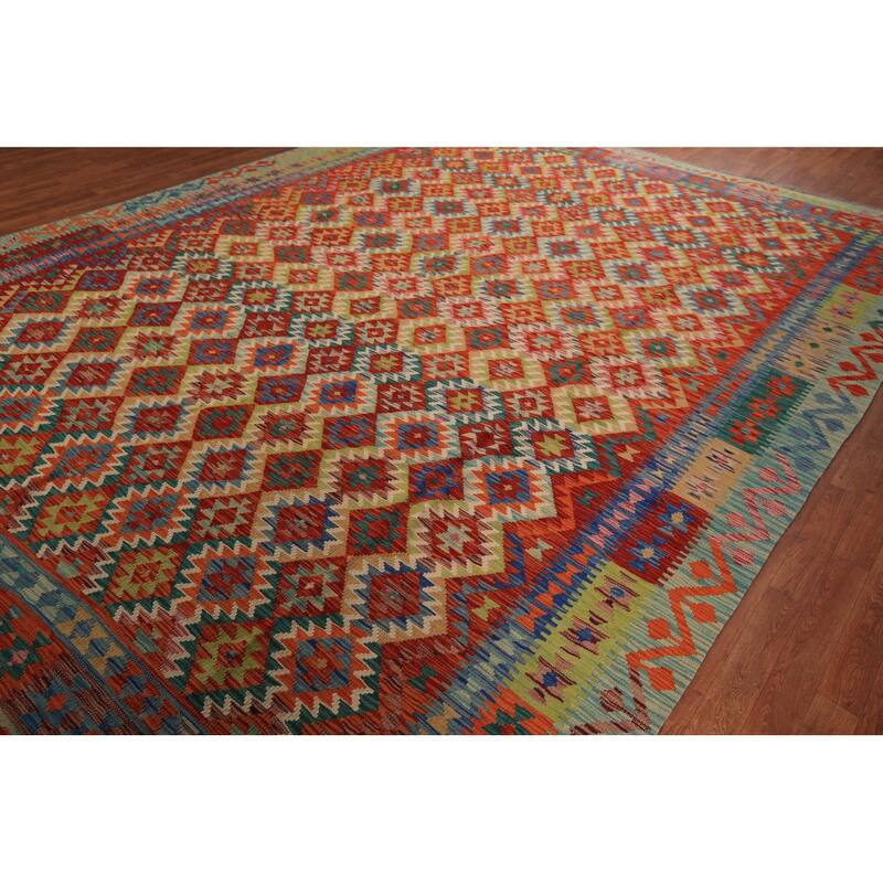 South Western Kilim Area Rug Hand-Woven Oriental Wool Carpet - 10'0" x 12'9"
