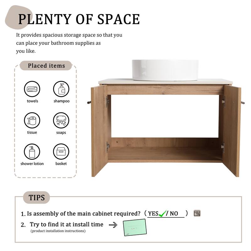 Beingnext 24"/30" Single Bathroom Vanity with Sink, Floating Bathroom Vanity with 2 Soft Close Doors