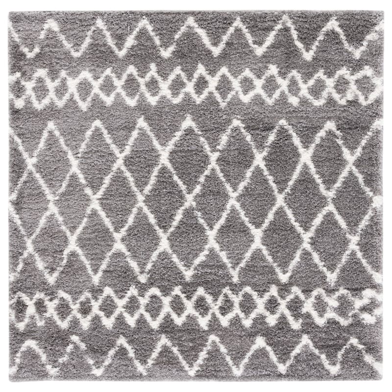 SAFAVIEH Berber Shag Ilmie Light Grey/Cream Rug - 5'1" Square - Light Grey/Cream