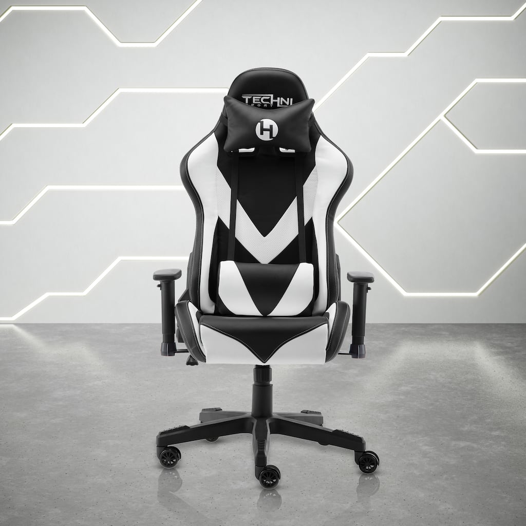 Sport Office-PC Gaming Chair - White, Height Adjustable with Tilt Tension Control, and Padded Armrests