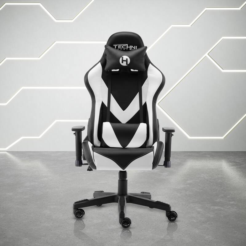 White Sport Office-PC Gaming Chair with 150° Recline, Adjustable Height & 2D Armrests, PU Leather, 250 lbs Capacity - White