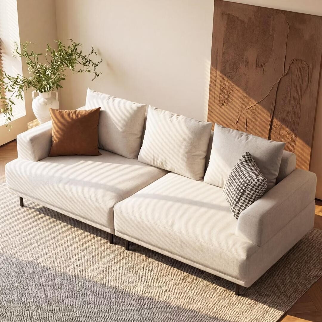 82.67 Inch Modern Cotton Linen Sofa 3 Seater Couch with Deep Seat Cushions and Metal Legs for Living Room Apartment Beige
