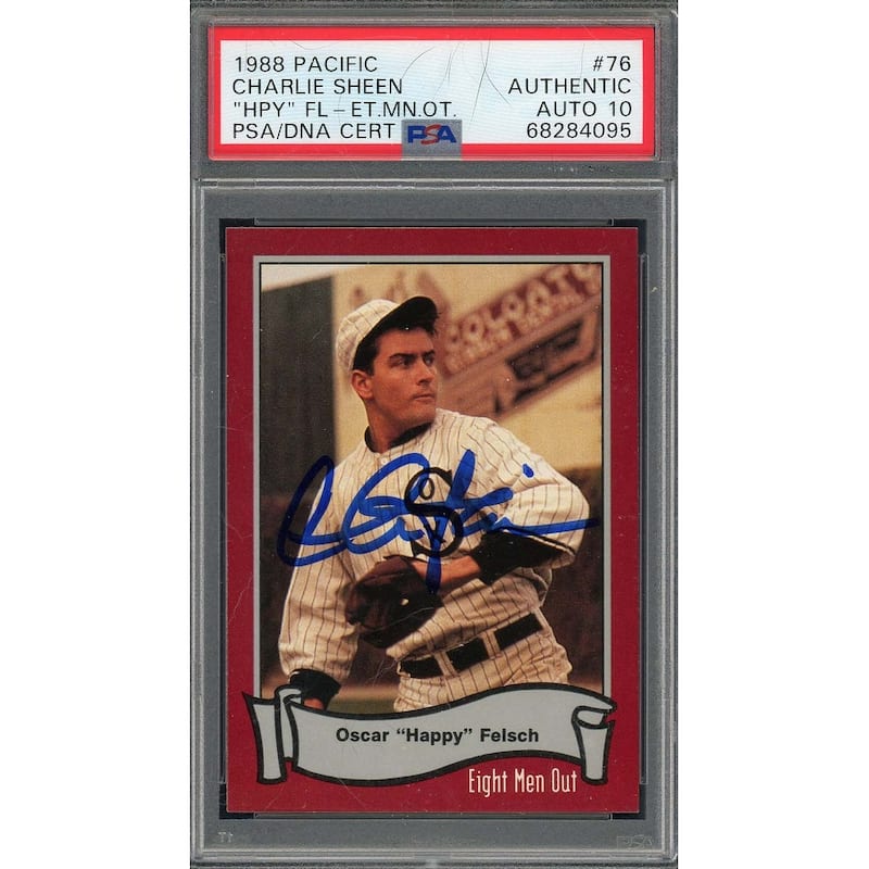 Charlie Sheen 1988 Pacific Eight Men Out Signed Card #76 Auto PSA 10 68284095 - 8'6" x 11'6"