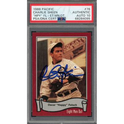 Charlie Sheen 1988 Pacific Eight Men Out Signed Card #76 Auto PSA 10 68284095 - 8'6" x 11'6"