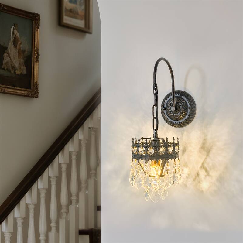 Vintage Crystals Wall Lighting Sconce Lamp with Clear Crystals - Clear