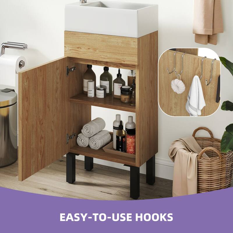 Moasis 15.7 Inch Freestanding Bathroom Vanity with Cabinet Storage and Modern Design