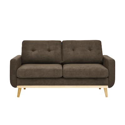 Mid Century Modern Brown Wooden Lounge Chair with Premium Polyester Upholstery and Splayed Solid Wood Legs - 67.7"