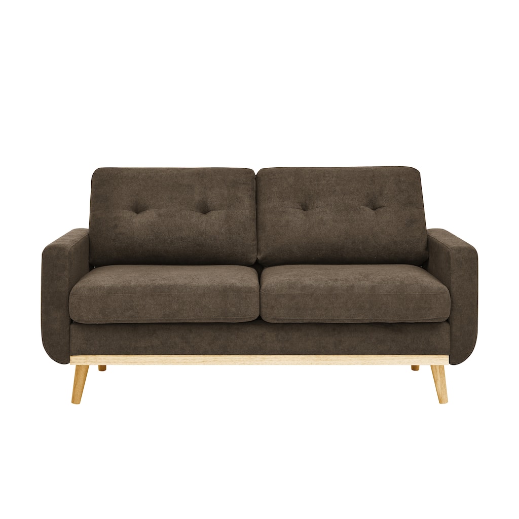 Mid Century Modern Brown Wooden Lounge Chair with Premium Polyester Upholstery and Splayed Solid Wood Legs - 67.7"
