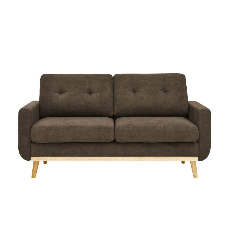 67.7" Wide Mid-Century Modern Upholstered Tufted Loveseat Sofa in Brown Polyester with Wooden Legs