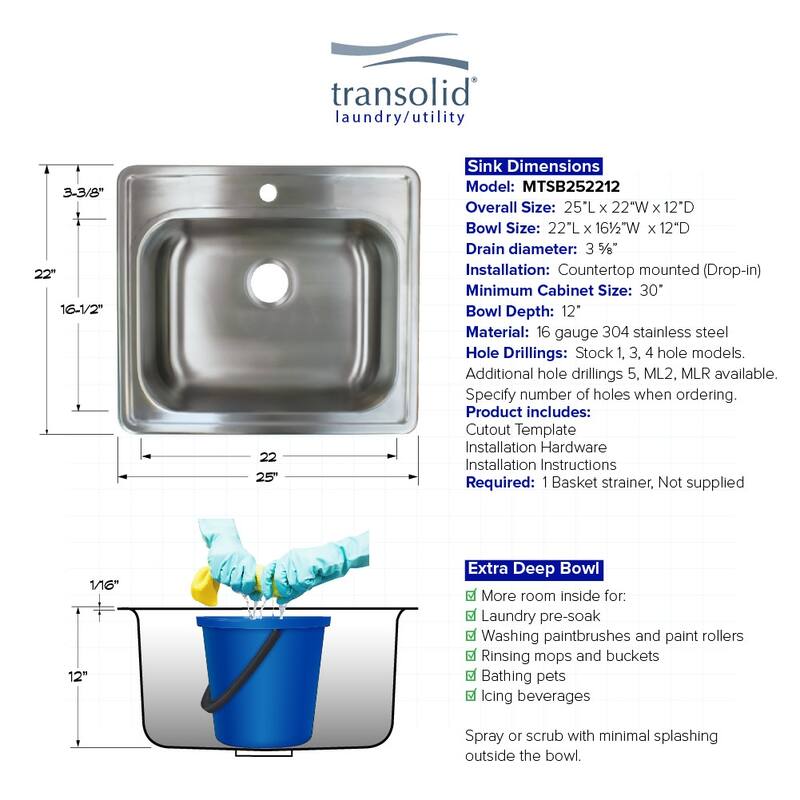 Transolid TRS_MTSB252212-3 Meridian 25" Drop In Single Basin Stainless - Brushed Stainless
