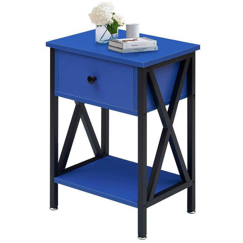 VECELO 1 - Drawer Modern End Table/Nightstands with Storage Shelves - 1-piece - Dark Blue