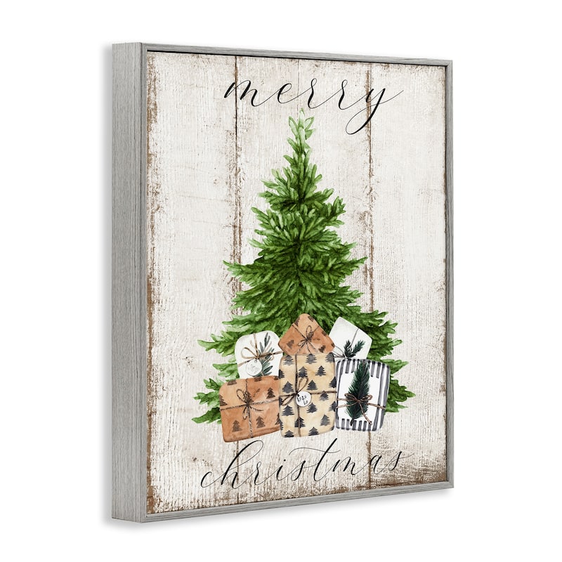 Stupell Rustic Distressed Merry Christmas Tree Illustration Framed Wall Art