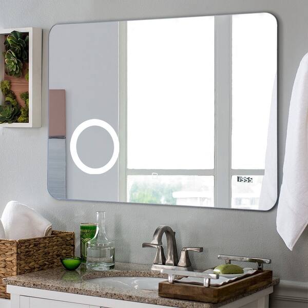 Led Touch Button Wall Mounted Makeup Mirror W Clock Pictured Overstock 28430716 Vanity mirror with lights,magnifying mirror, lighted magnifying mirror,mirrors with lights. usd