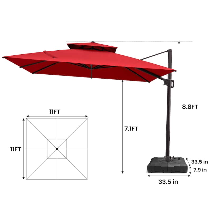Pellebant Outdoor Patio Cantilever Offset Umbrella 11 ft Double Top with Base