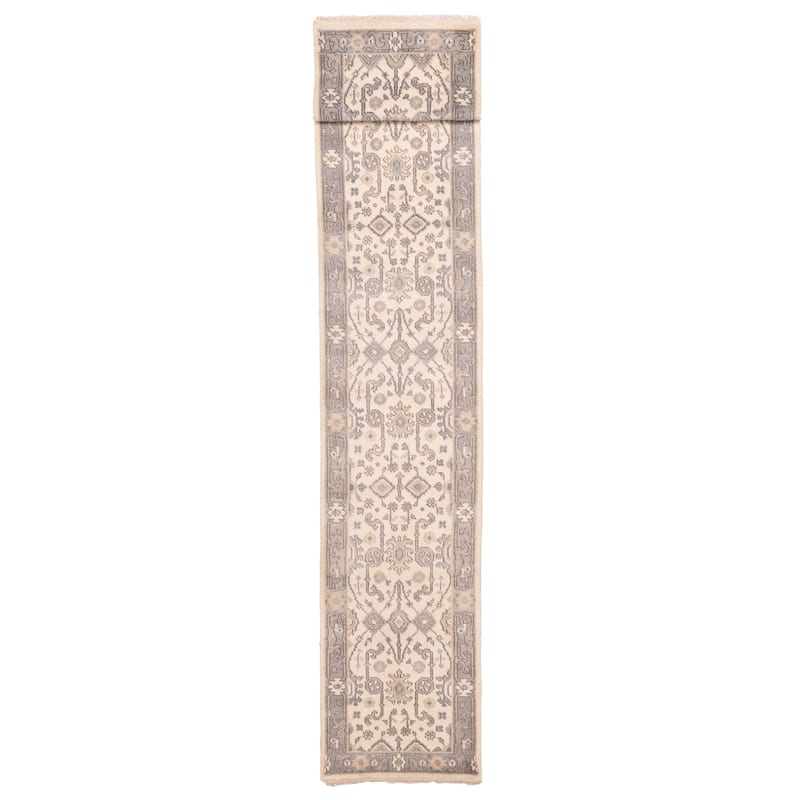 ECARPETGALLERY Hand-knotted Royal Oushak Ivory Wool Rug - 2'6 x 19'5