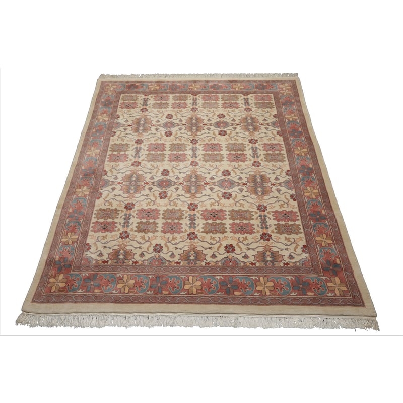 8x10 Hand Knotted Wool Ivory Jahan Old Plush Pile Pande Cameron Rug - 8' x 10'