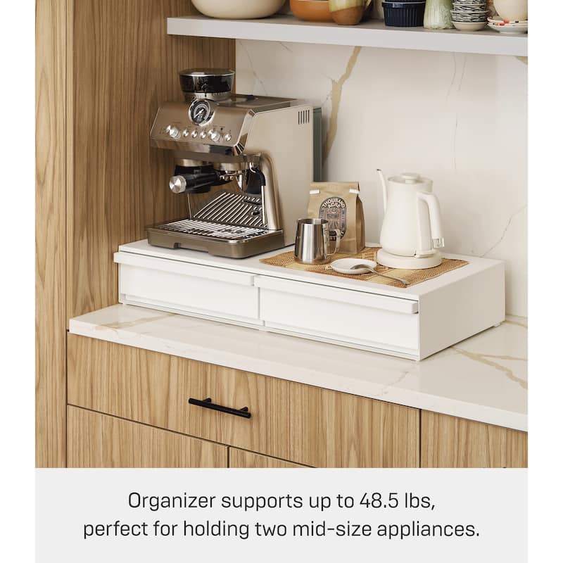 Yamazaki Home Countertop Drawer with Pull-Out Shelf - Wide, Steel - L 25.31 x W 31.5 x H 5.31 inches