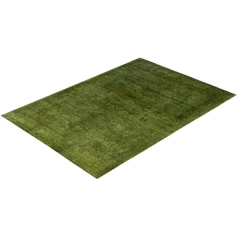 Overdyed One-of-a-Kind Hand-Knotted Area Rug - Green - 4' 2" x 6' 0"