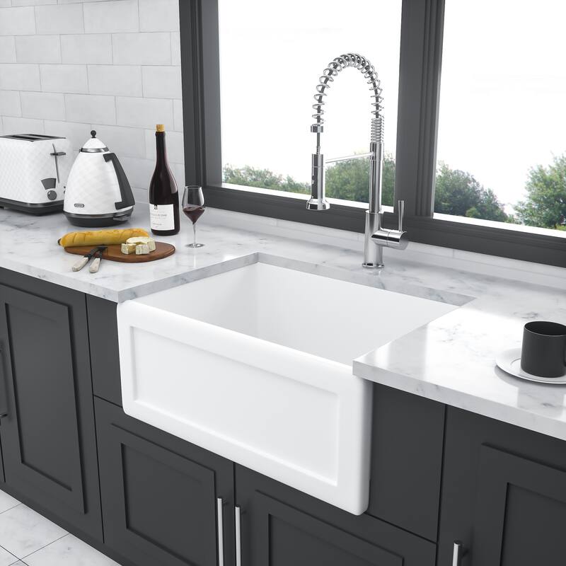 Small Farmhouse Kitchen Sink Apron-Front Ceramic Single Bowl