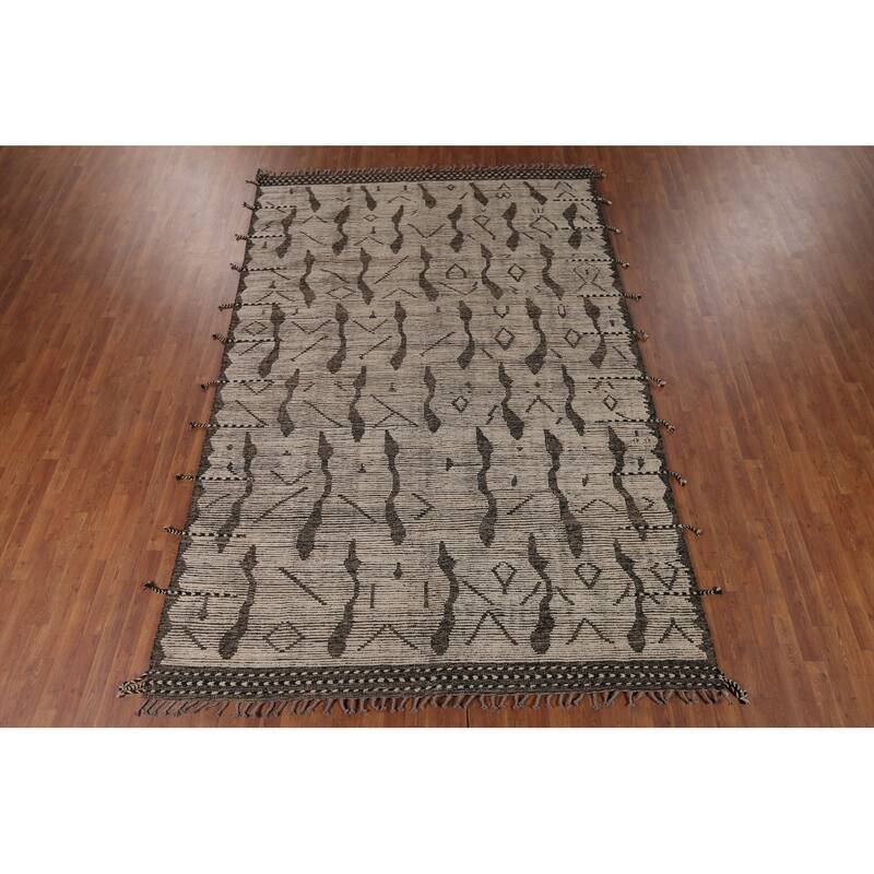 All-Over Abstract Moroccan Area Rug Handmade Modern Wool Carpet - 7'10"x 11'10"