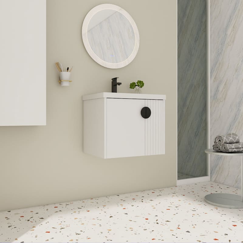 24 inch Wall Mounted Bathroom Vanity Set with Integrated Ceramic Sink - White