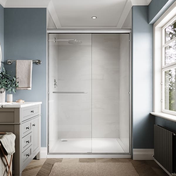 Matte Black Semi-Frameless Double-sliding Shower Door With Clear Glass 60 In.wx58 In