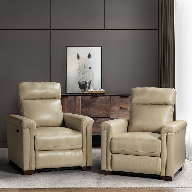 Alicia 34.65" Wide Contemporary Classic Genuine Leather Power Recliner With USB Port, Set of 2