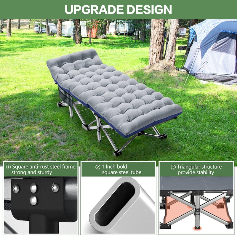 DoCred Folding Camping Cot with 3.3 Inch Mattress, 660lb Load capacity - 75"×28"×14"
