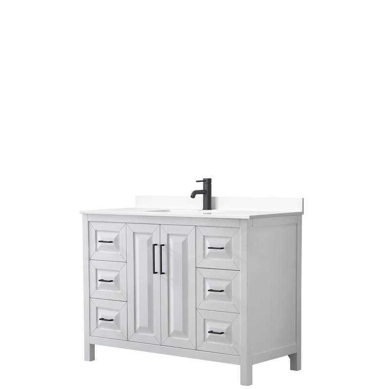Daria 48 Inch Single Vanity, Cultured Marble Top - White, Black Trim, White Cultured Marble Top